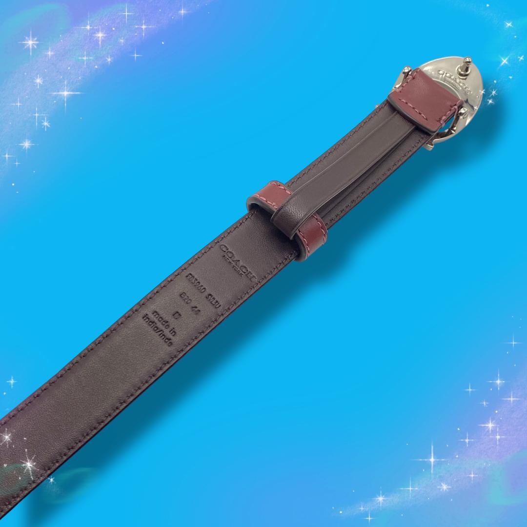 《超美品》コーチ ベルト Cバックル レザー ボルドー系 シルバー金具