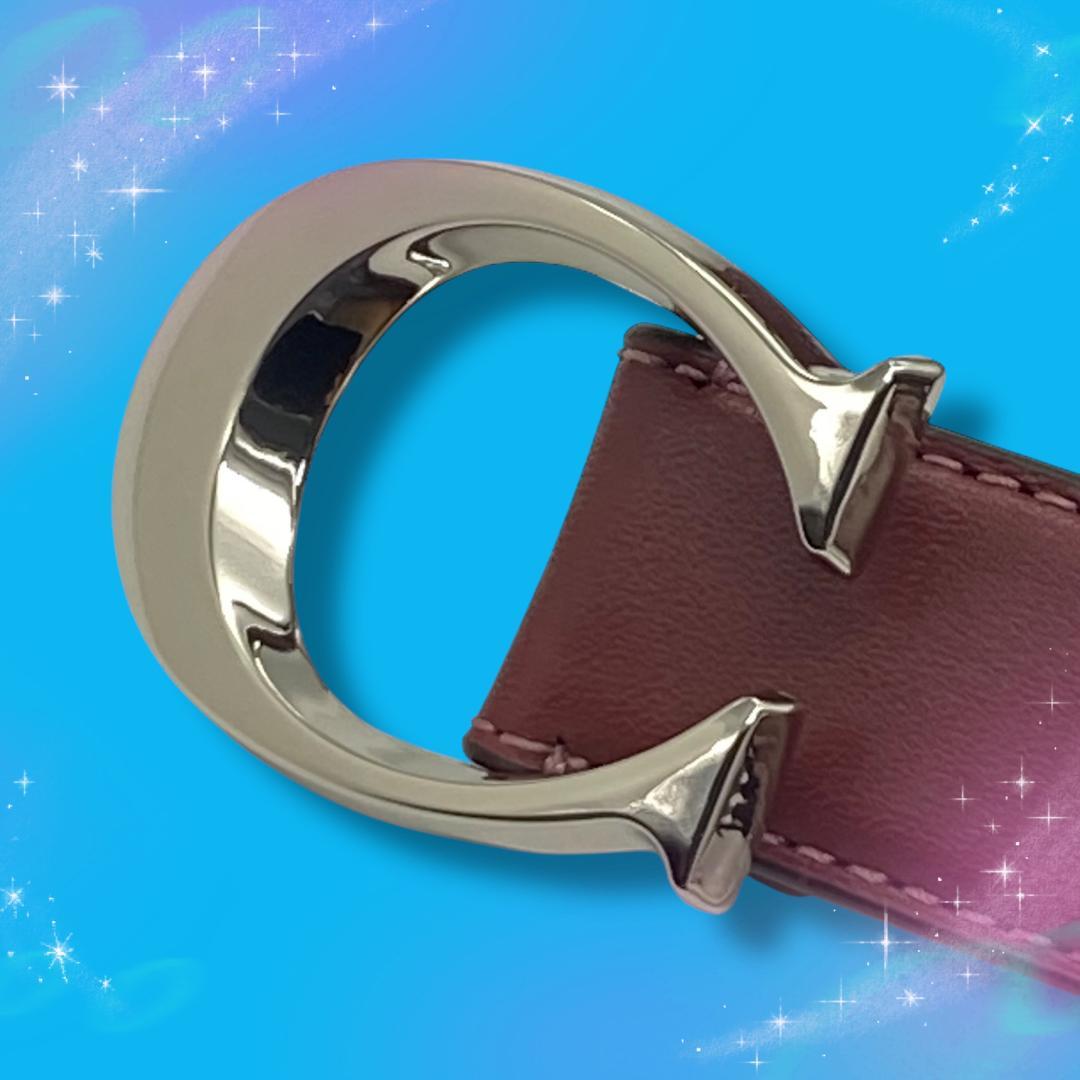 《超美品》コーチ ベルト Cバックル レザー ボルドー系 シルバー金具