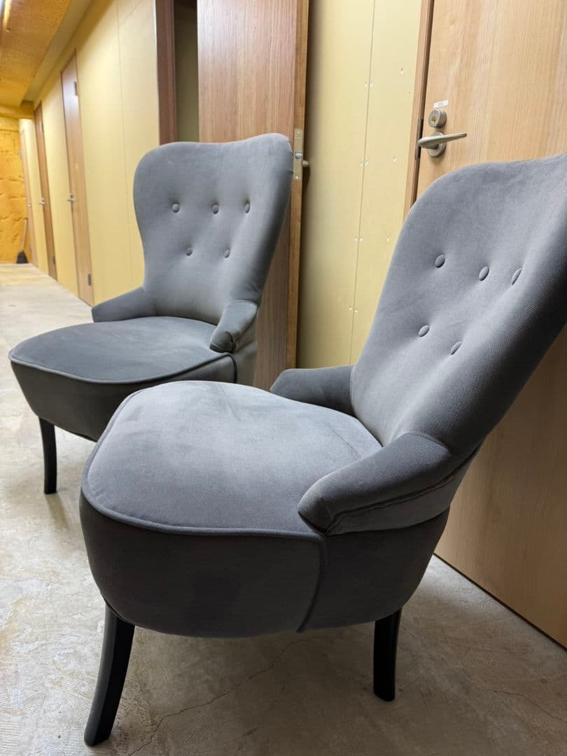 全国発送】IKEA REMSTA 1人用ソファ グレー ひとりカフェ2脚セット