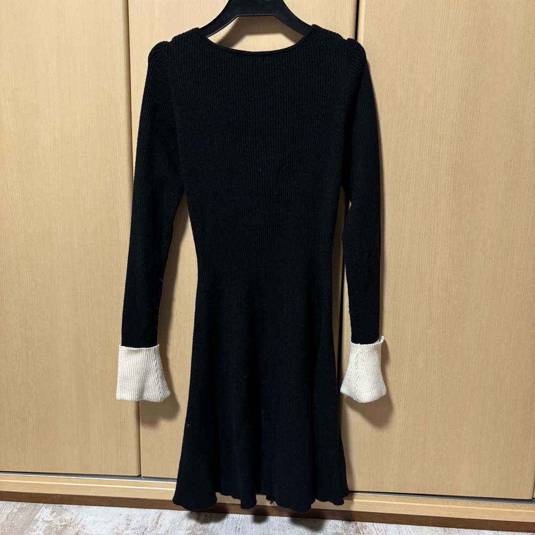 Darich リボンファーフレアニットミニワンピース FLサイズ ブラック