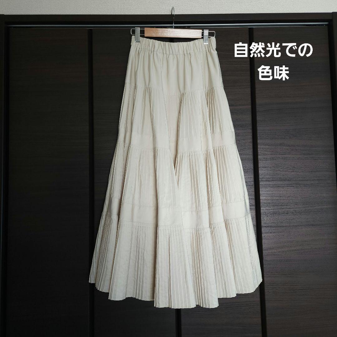 ビアズリー プリーツティアードスカート フリーサイズ ホワイト