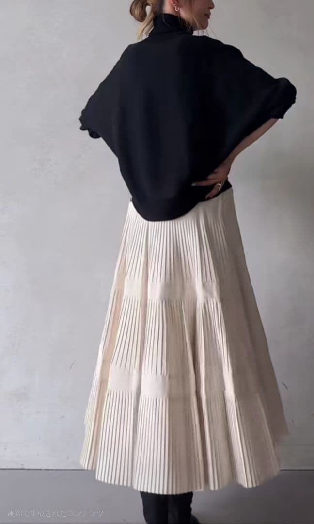 ビアズリー プリーツティアードスカート フリーサイズ ホワイト