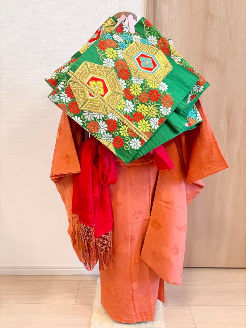 七五三 7歳 祝い着 フルセット 正絹 無地 地紋 レトロ M2505271