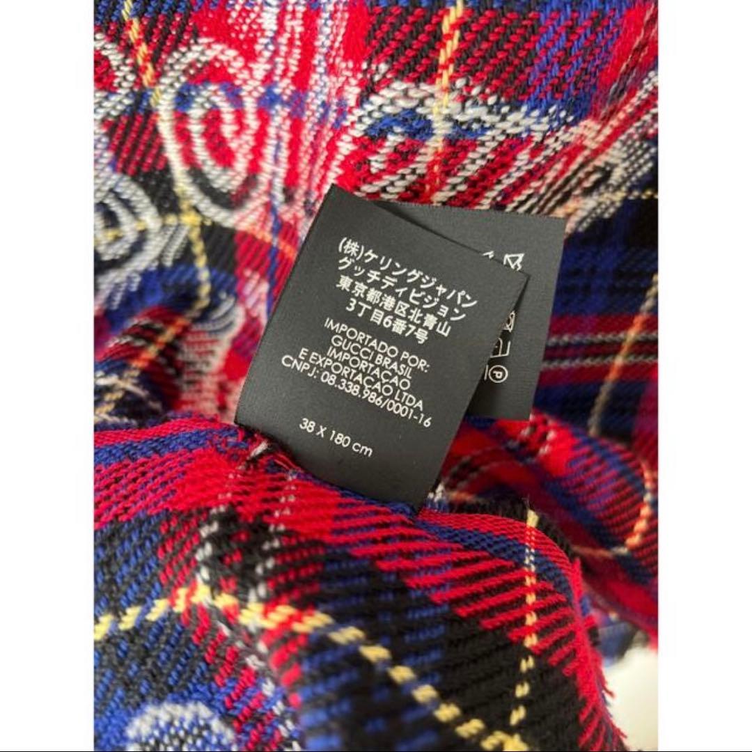 GUCCI グッチウール100% ピンク系チェックストール 38x180cm
