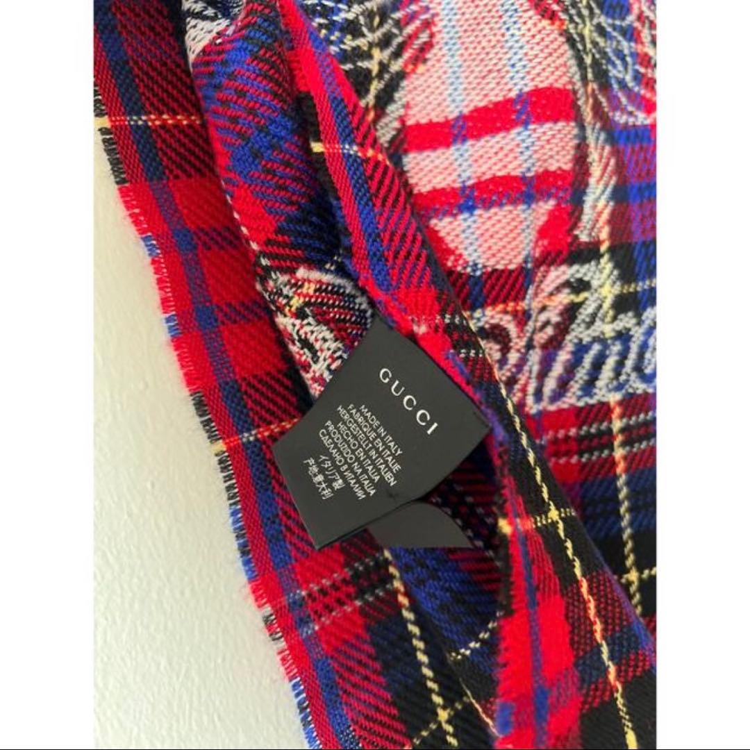 GUCCI グッチウール100% ピンク系チェックストール 38x180cm