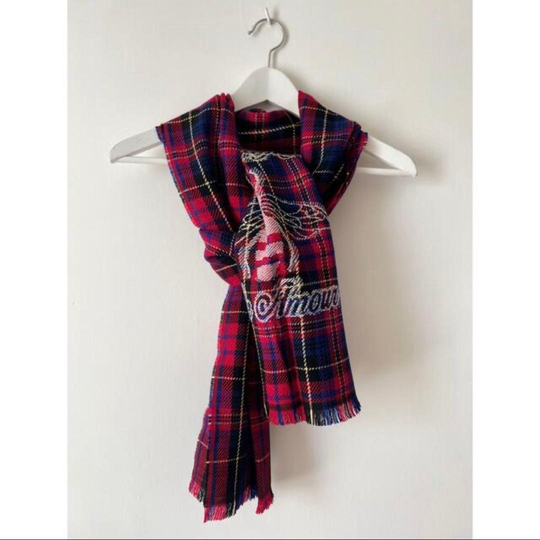 GUCCI グッチウール100% ピンク系チェックストール 38x180cm