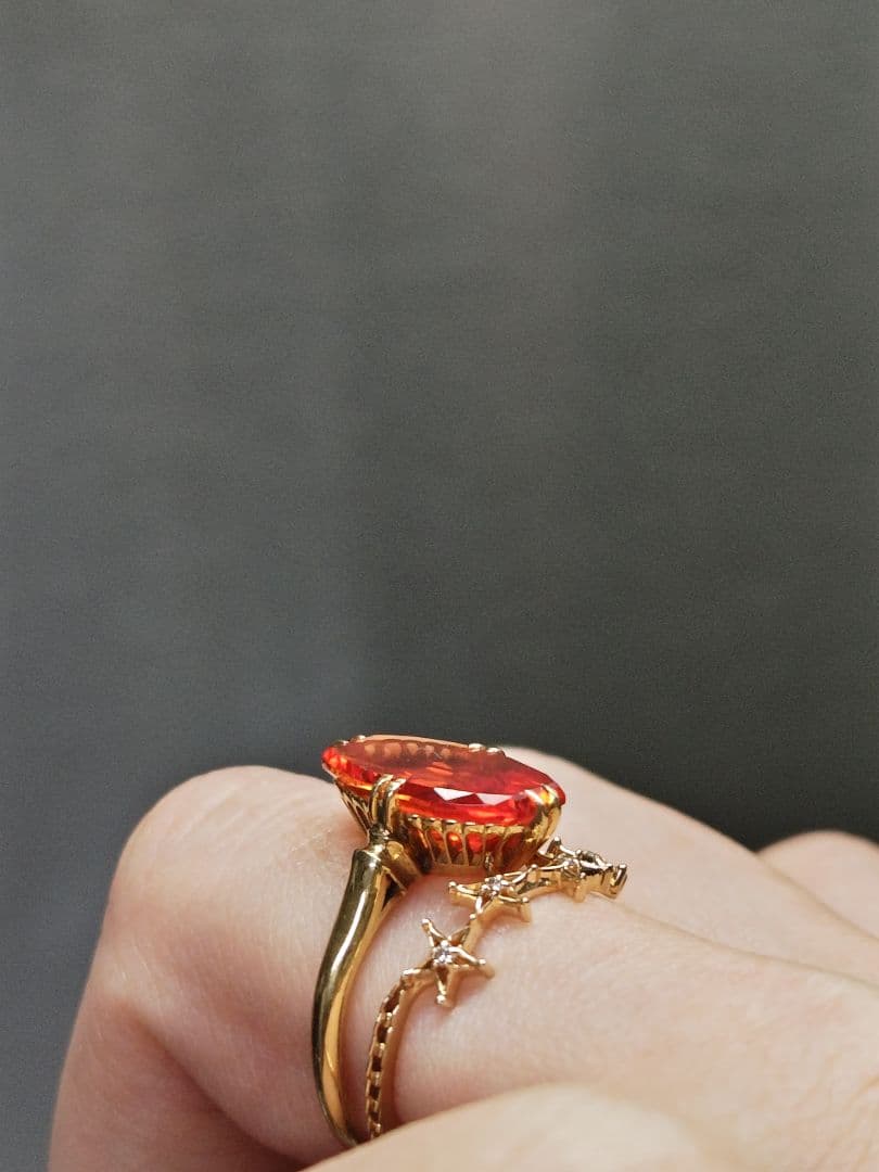 昭和ヴィンテージ✨️K18 合成サファイアリング 10号弱✨️パパラチア