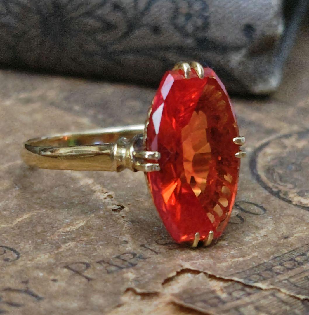 昭和ヴィンテージ✨️K18 合成サファイアリング 10号弱✨️パパラチア