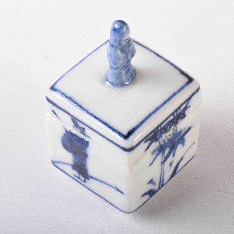 茶道具　京焼　平安　橋本龍岳造　染付　有馬筆　香合　共箱　V　7318