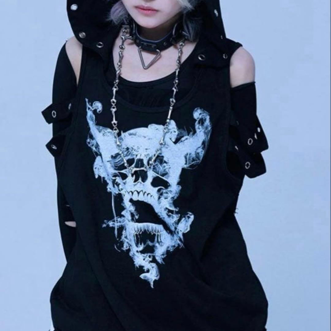 Gamchu【ガムチュ】ボクはずっと日陰にいたいなフード付きスカルタンク