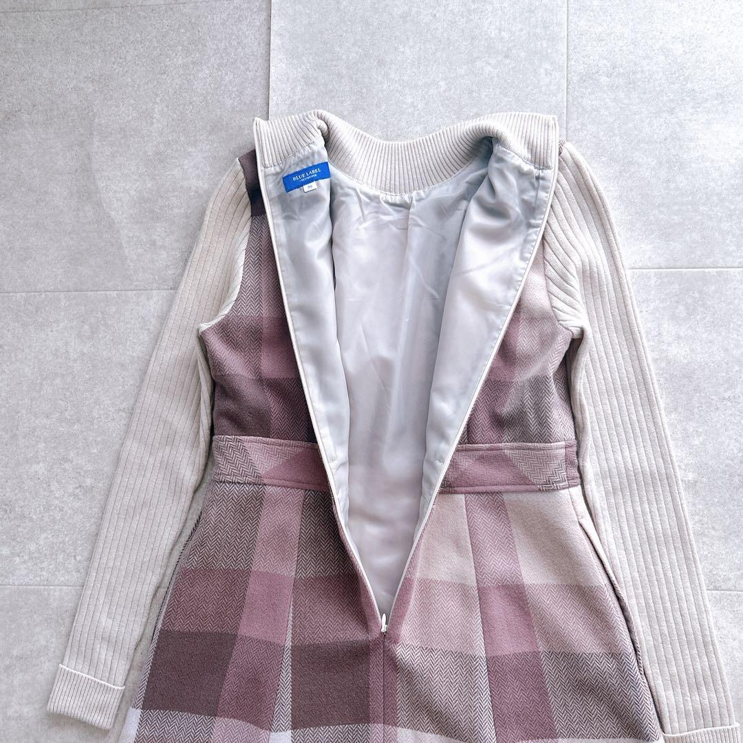 美品✨ブルーレーベルクレストブリッジ チェックプラスティーへリンボーンドレス M