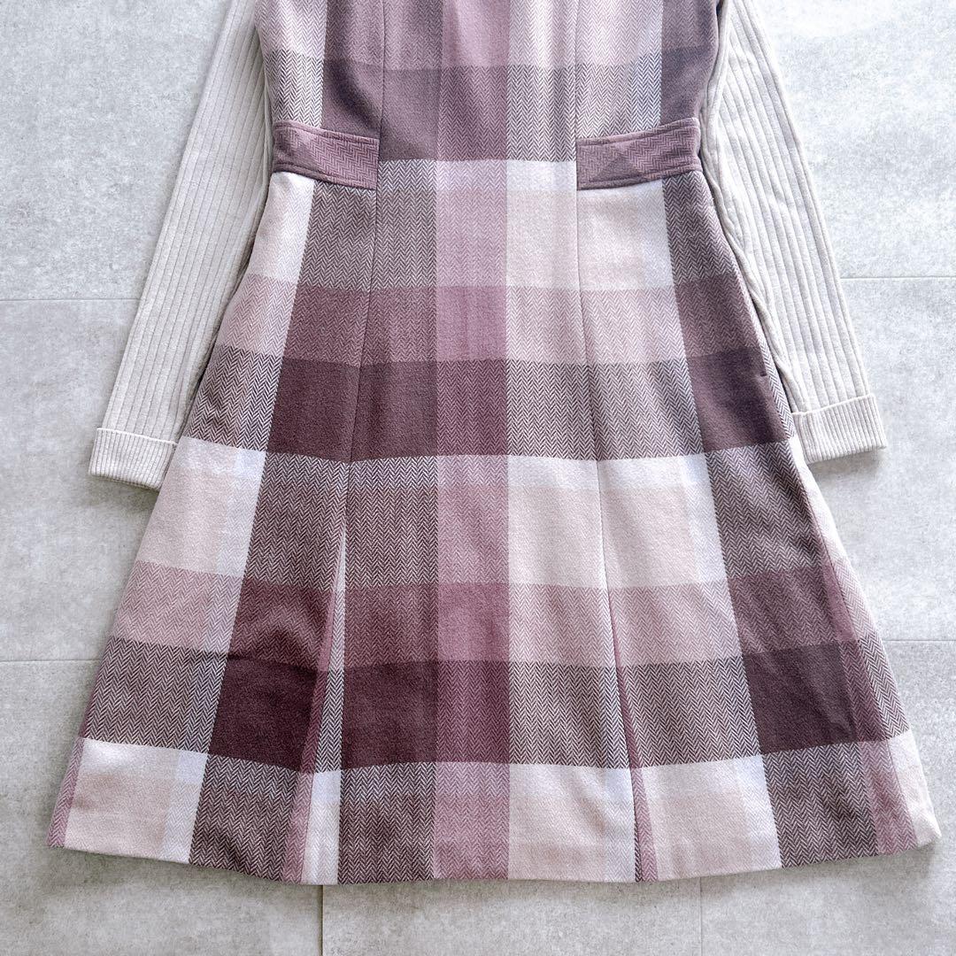 美品✨ブルーレーベルクレストブリッジ チェックプラスティーへリンボーンドレス M