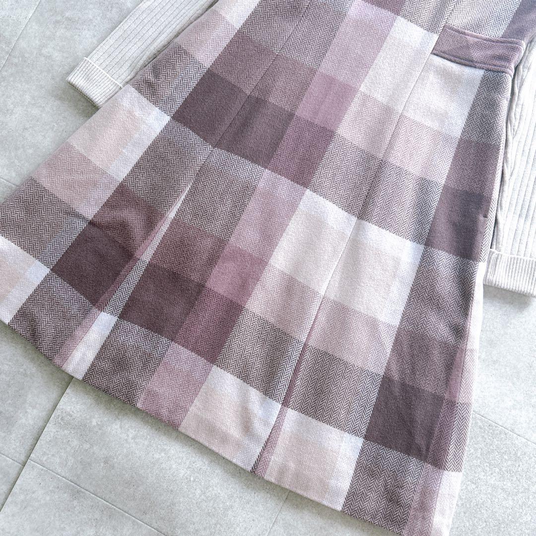 美品✨ブルーレーベルクレストブリッジ チェックプラスティーへリンボーンドレス M