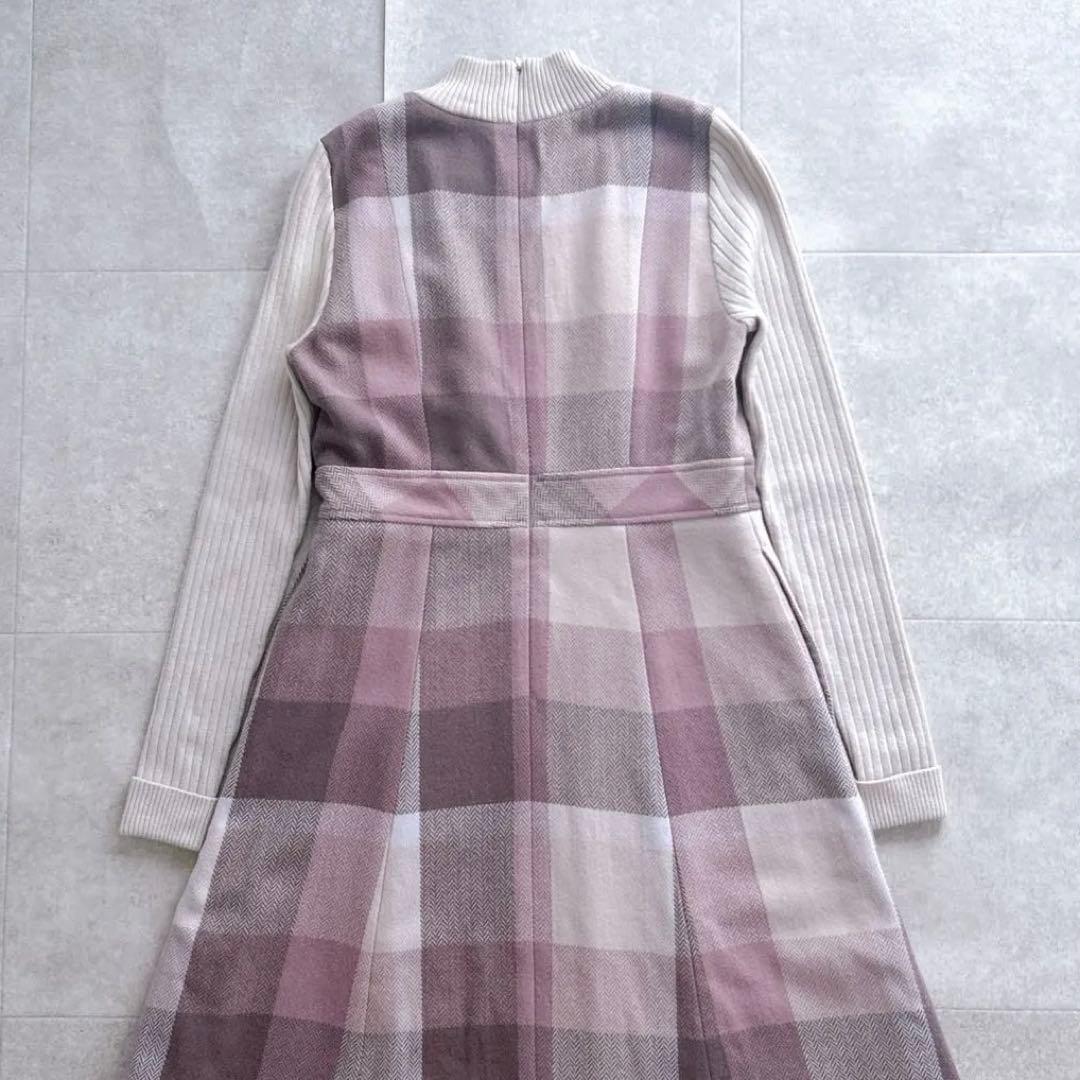 美品✨ブルーレーベルクレストブリッジ チェックプラスティーへリンボーンドレス M