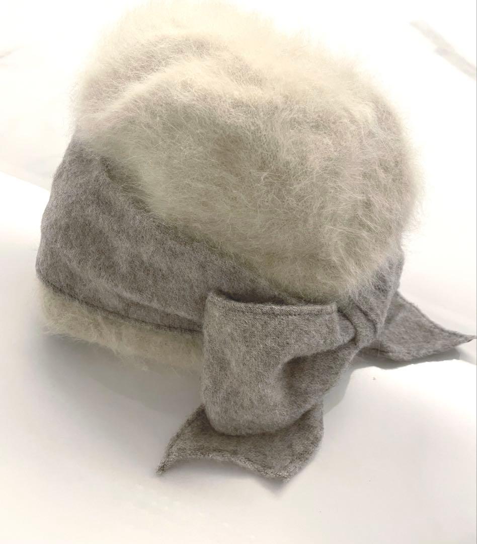 CA4LA カシラ♡リボン付きアンゴラニット帽 ベージュ リボン