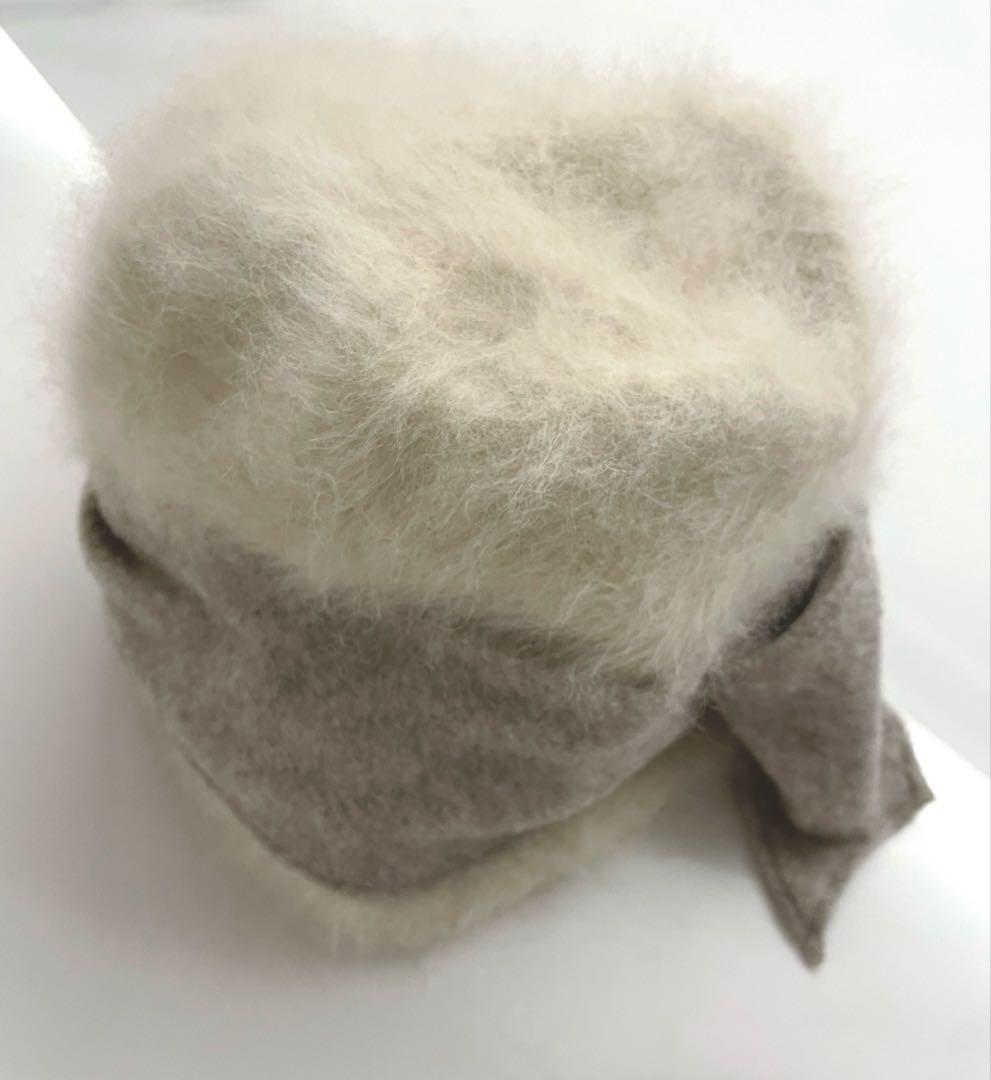 CA4LA カシラ♡リボン付きアンゴラニット帽 ベージュ リボン