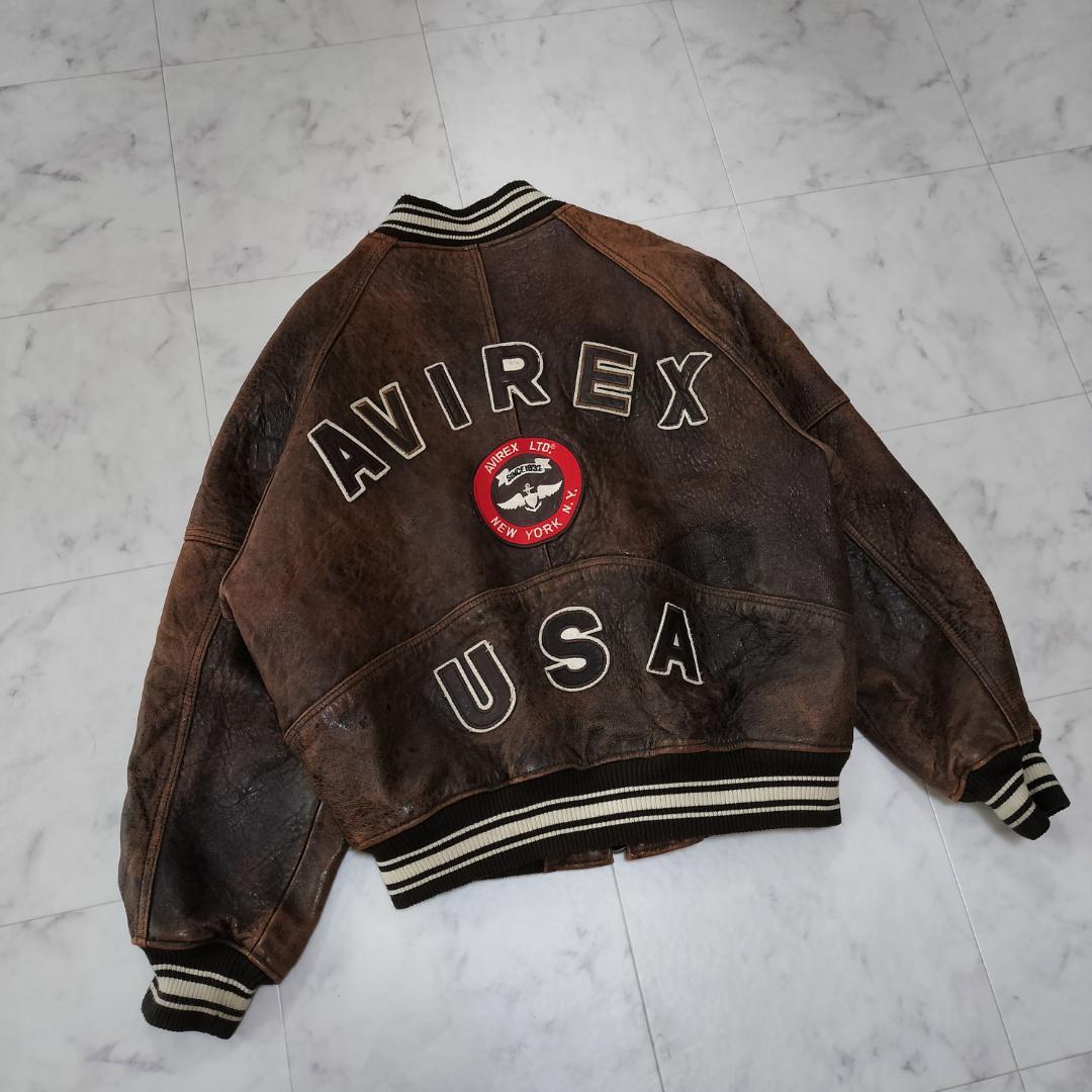 AVIREX オールレザー バーシティジャケット S レザースタジャン