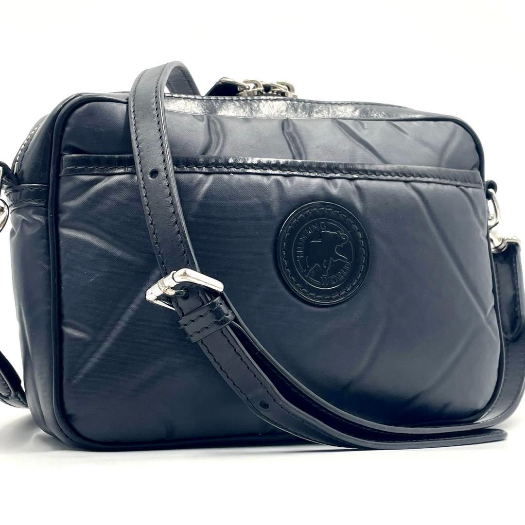 美品✨ハンティングワールド サファリ ショルダーバッグ バチュークロス ブラック