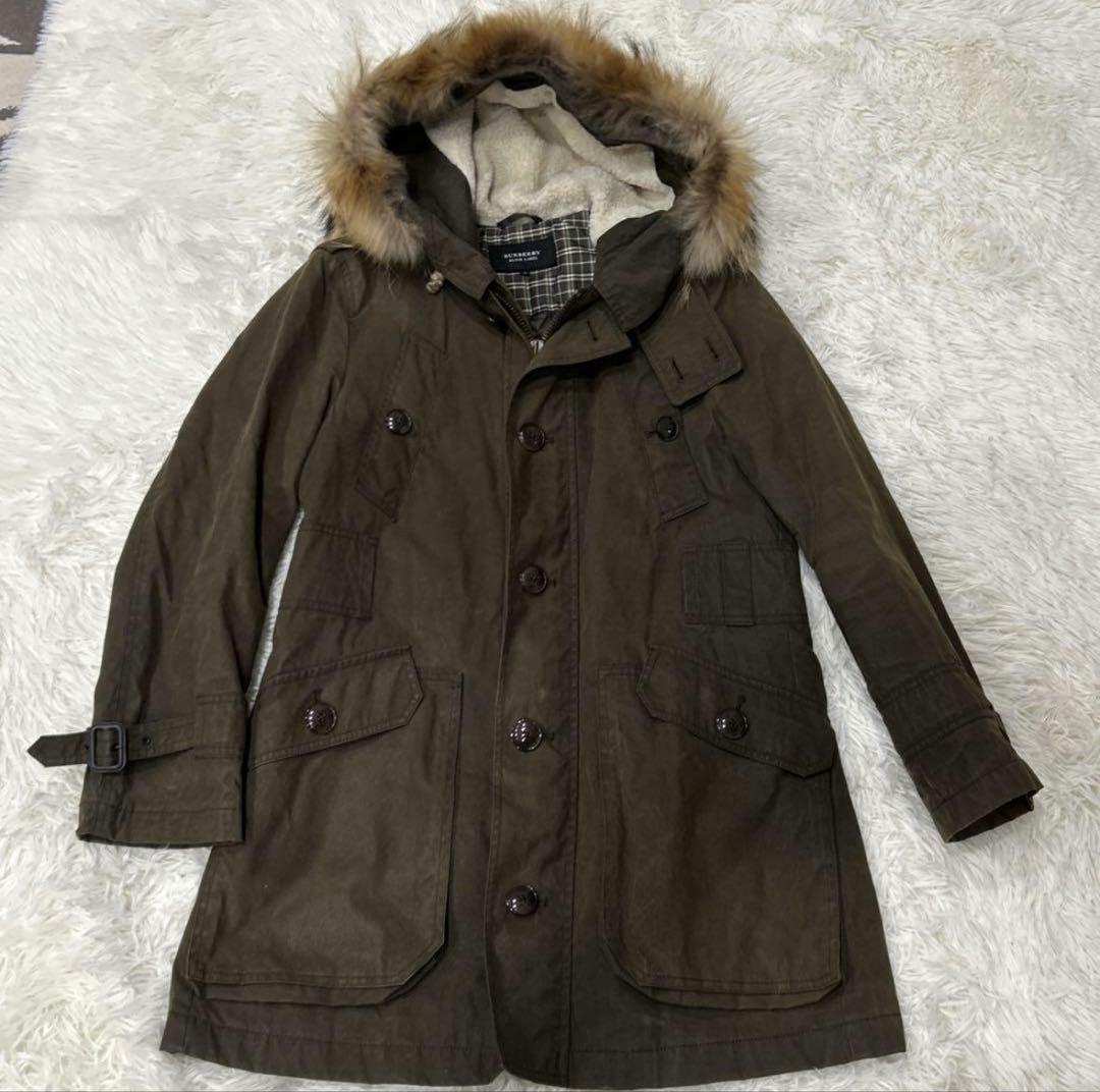BURBERRY BLACK LABEL モッズコート　M タヌキファー　カーキ