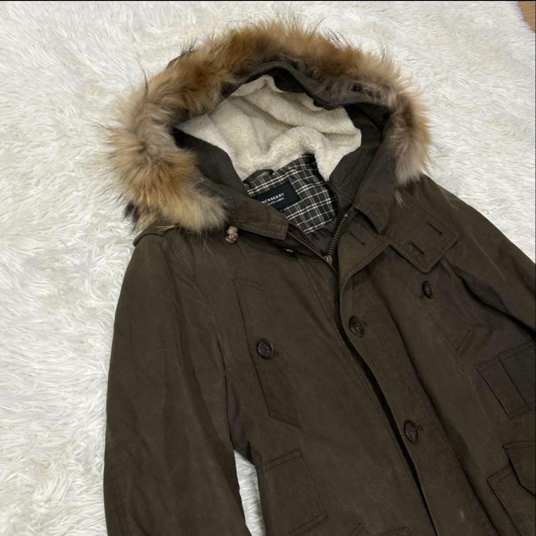 BURBERRY BLACK LABEL モッズコート　M タヌキファー　カーキ