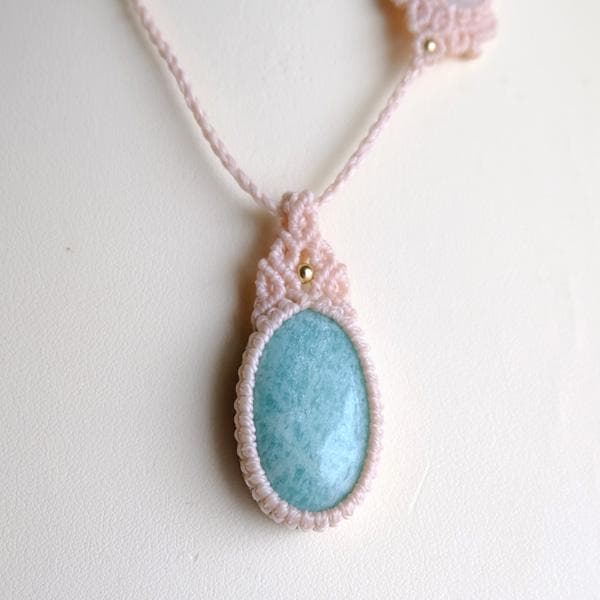 アマゾナイト・ムーンストーン 天然石マクラメ編みペンダントネックレス 3738