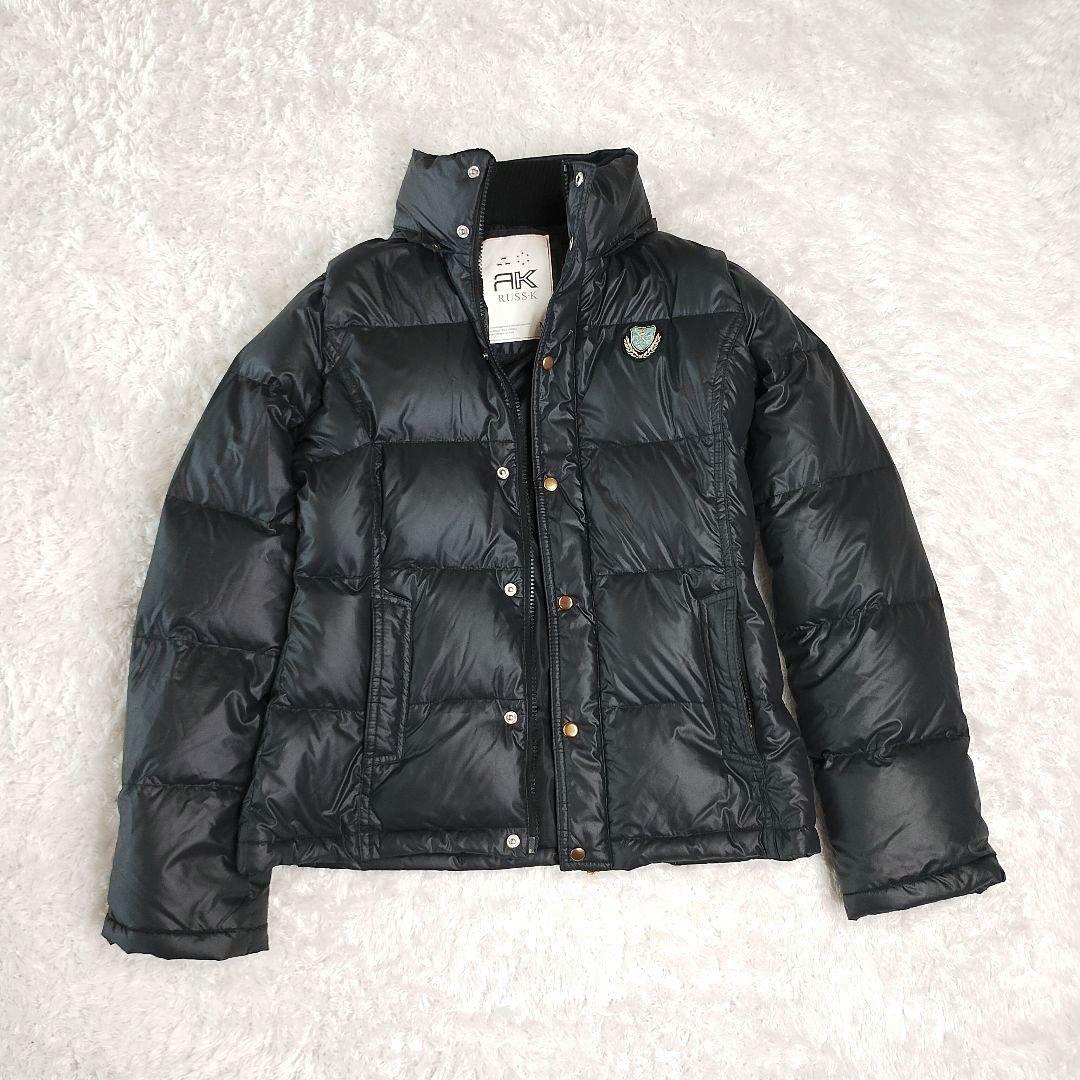 RUSS・K ラスケー　ファー付き黒ダウンジャケット　ロゴ入り　y2k お兄系
