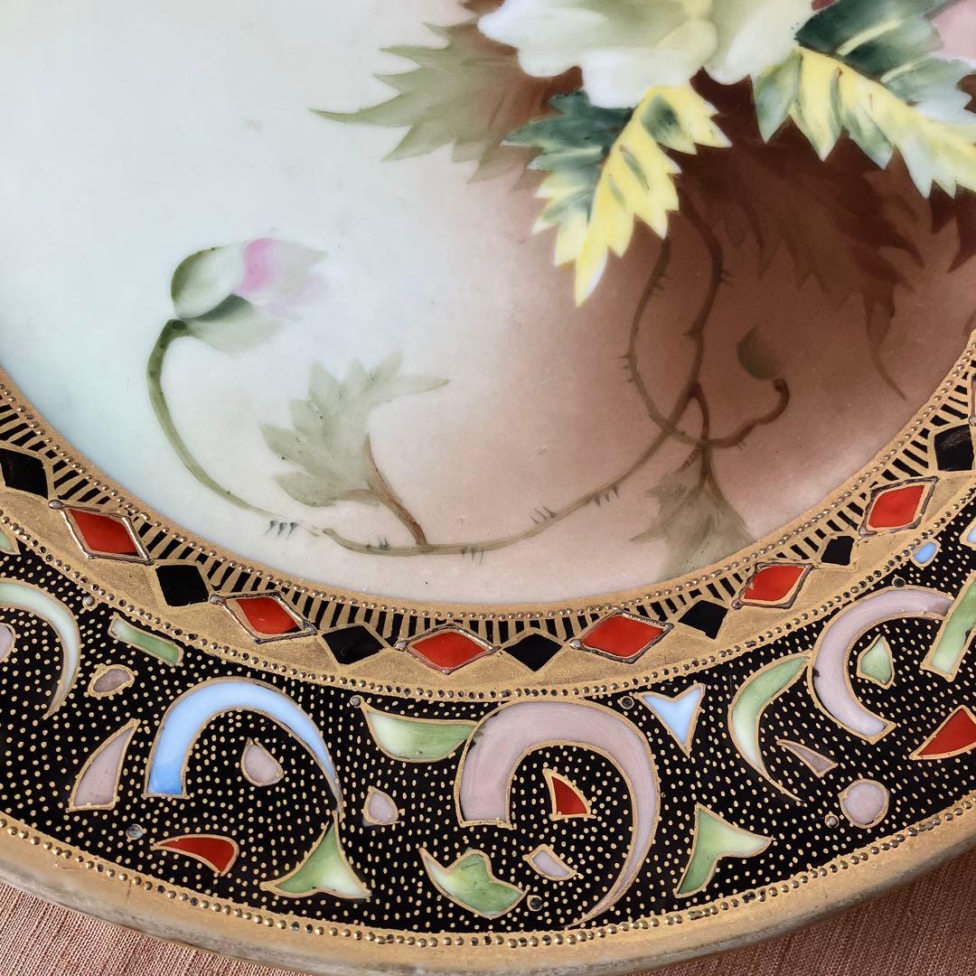 オールドノリタケ ハンドルプレート　皿　シノワズリ　ブーケ　アールデコ