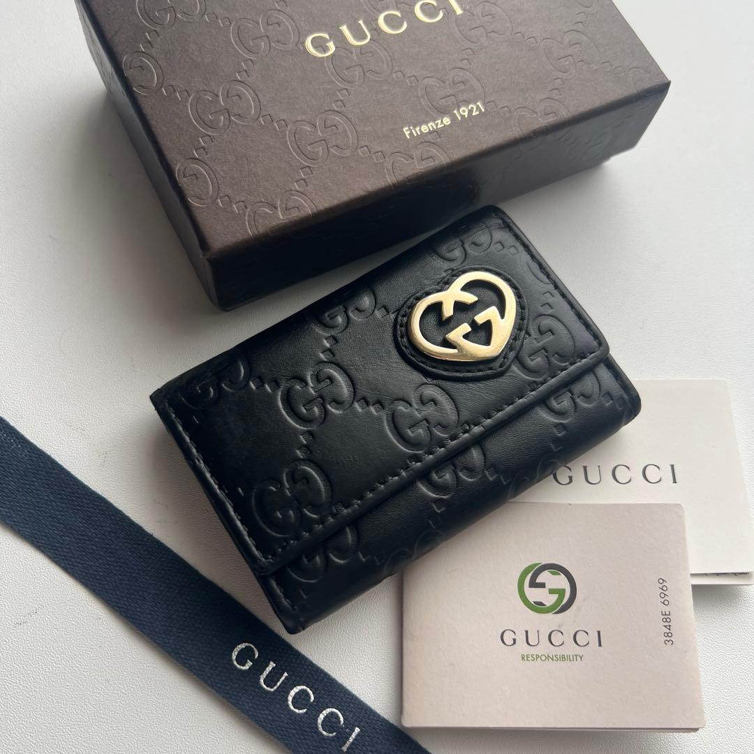 375 美品 GUCCI グッチ シマ キーケース ハート