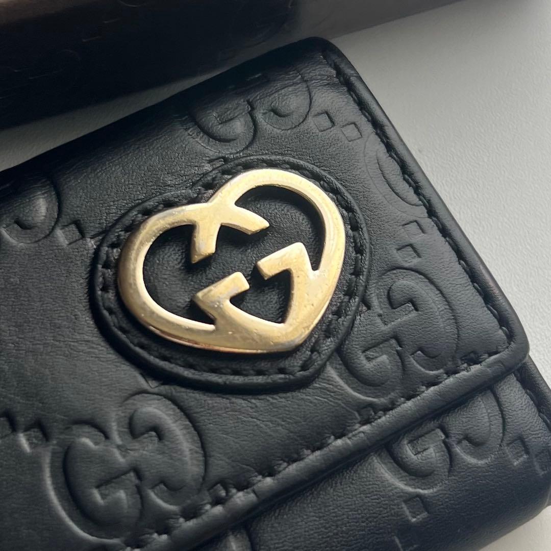 375 美品 GUCCI グッチ シマ キーケース ハート