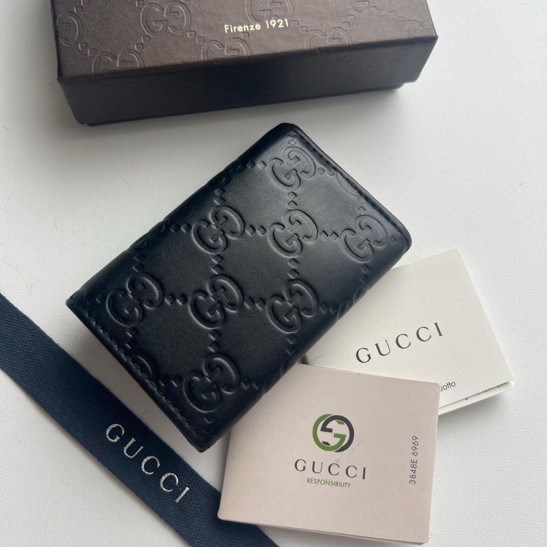 375 美品 GUCCI グッチ シマ キーケース ハート