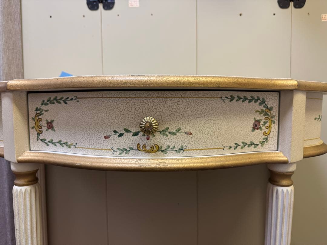 ホワイト サイドテーブル ロココ引き出し 木製