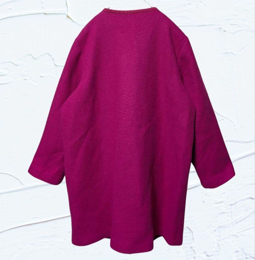 ❤新品❤AS KNOW AS大きいサイズ15号ウール混 丸首ジップコート濃ピンク