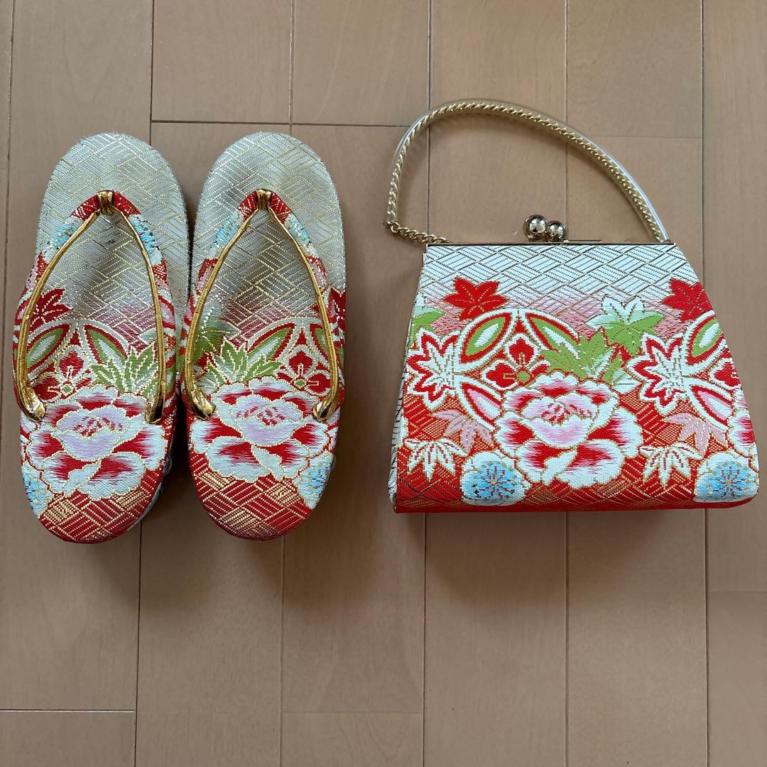 七五三　7歳女の子 着物＆帯＆帯締め＆草履＆バッグ　セット　中古品