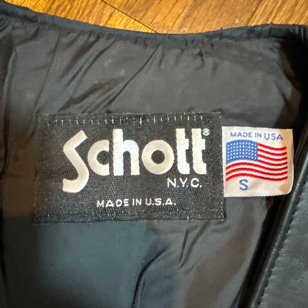 Schott ブラックレザー ベスト Sサイズ　アメリカ製