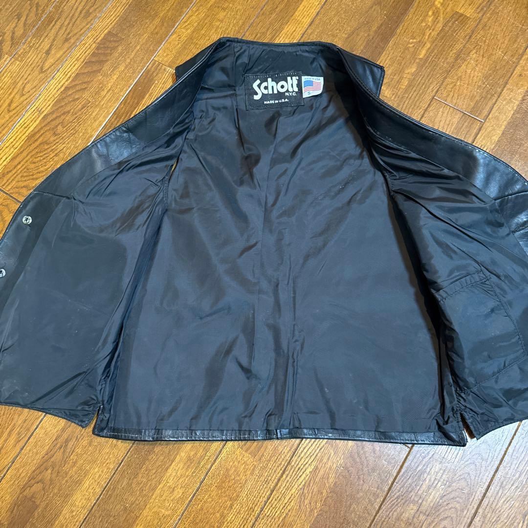 Schott ブラックレザー ベスト Sサイズ　アメリカ製
