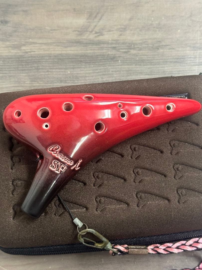 美品！OSAWA OCARINA 赤 オカリナ ストラップ　ケース付き
