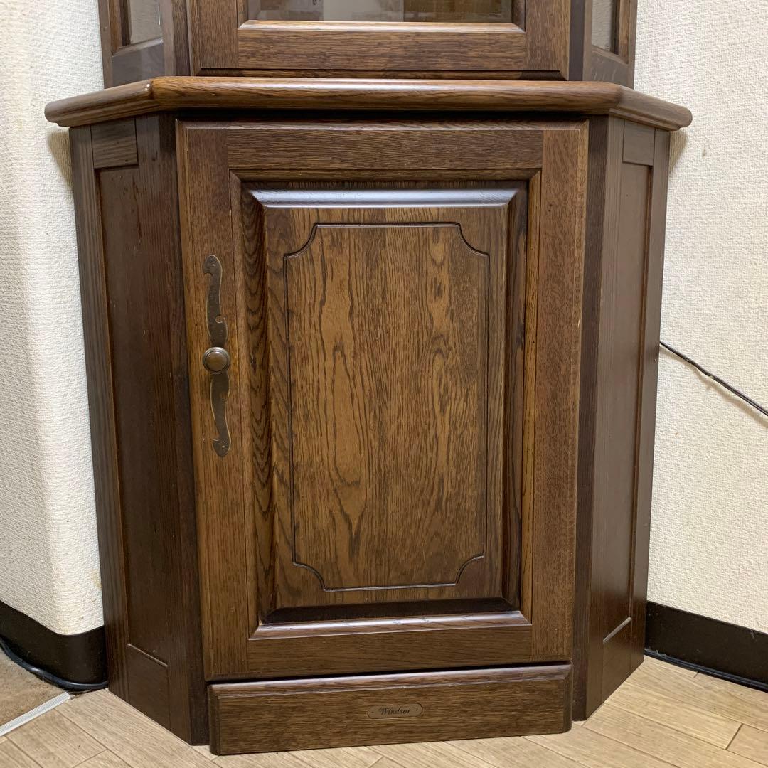 ヴィンテージ東海家具木製コーナーキャビネット ガラス棚付き