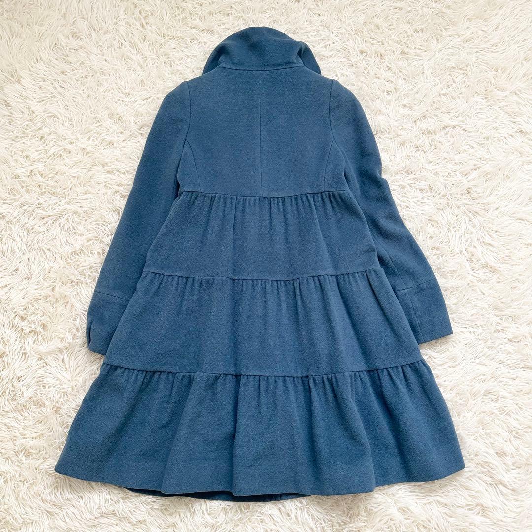 希少カラー✨️バーバリー アンゴラ混 ティアード ウールコート ブルー M