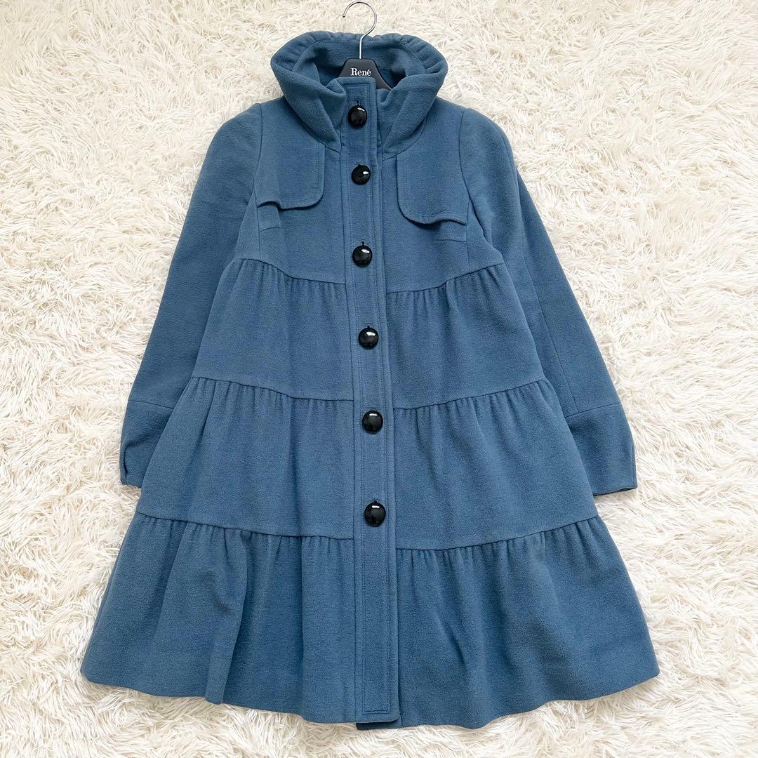 希少カラー✨️バーバリー アンゴラ混 ティアード ウールコート ブルー M