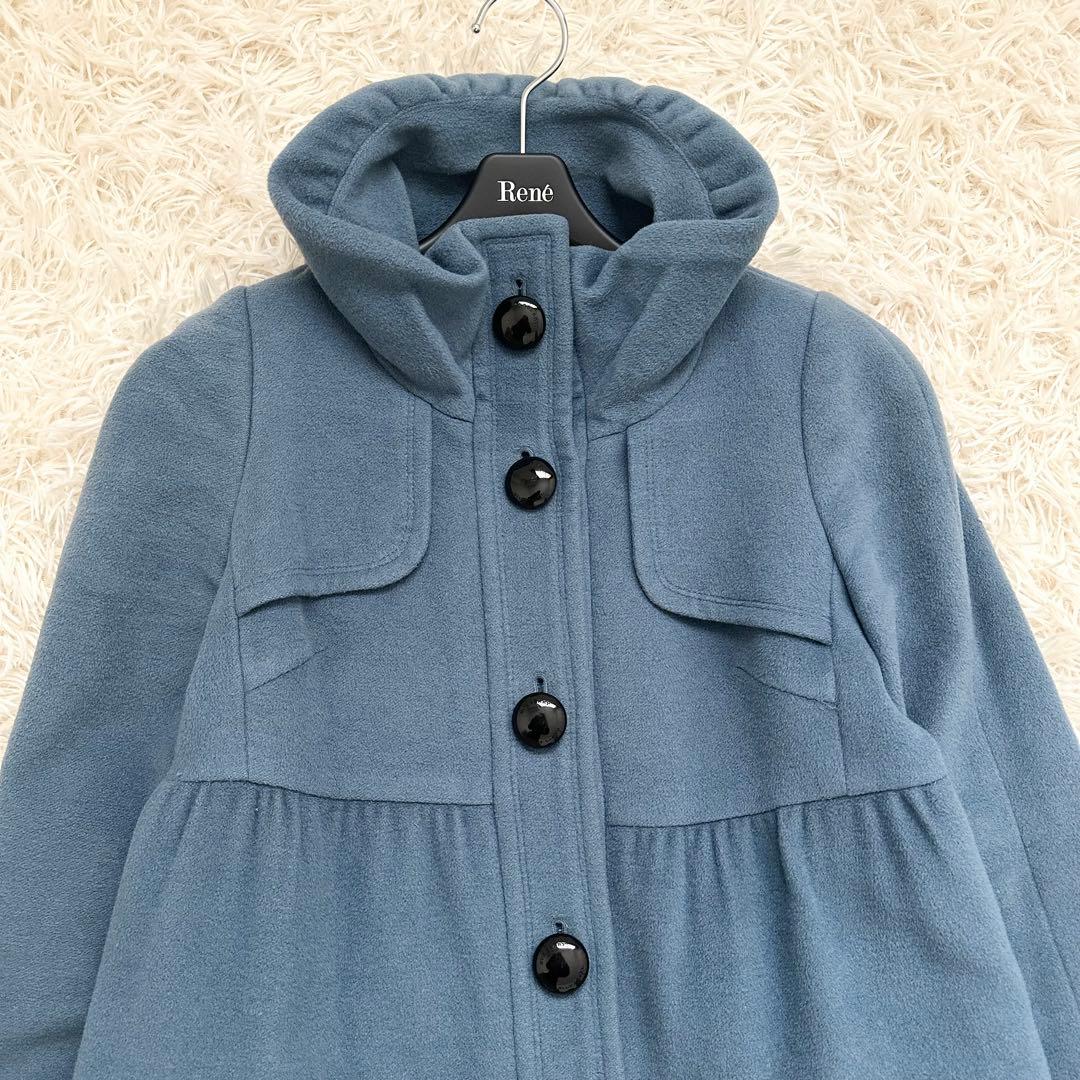 希少カラー✨️バーバリー アンゴラ混 ティアード ウールコート ブルー M