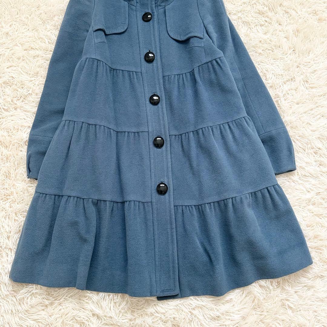 希少カラー✨️バーバリー アンゴラ混 ティアード ウールコート ブルー M