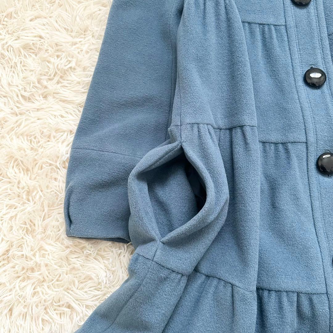 希少カラー✨️バーバリー アンゴラ混 ティアード ウールコート ブルー M