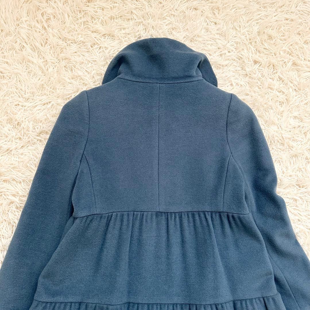 希少カラー✨️バーバリー アンゴラ混 ティアード ウールコート ブルー M