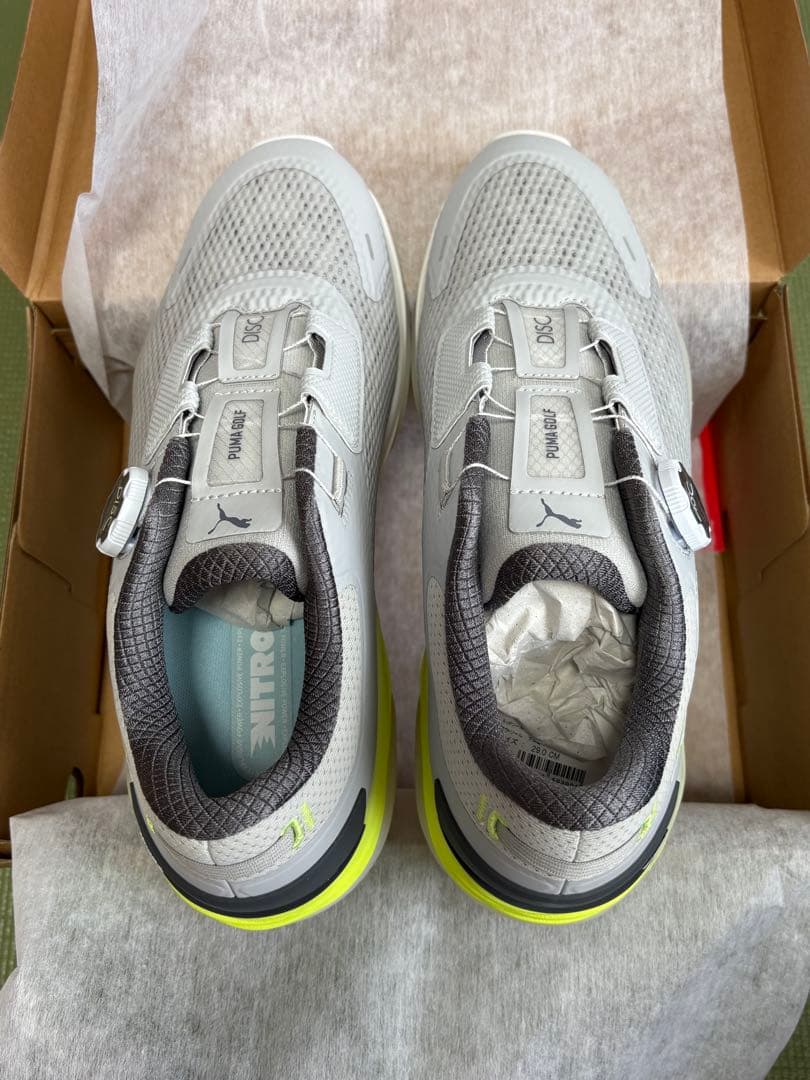 新品、未使用。PUMA GOLF プーマニトロ ゴルフシューズ グレー/イエロー