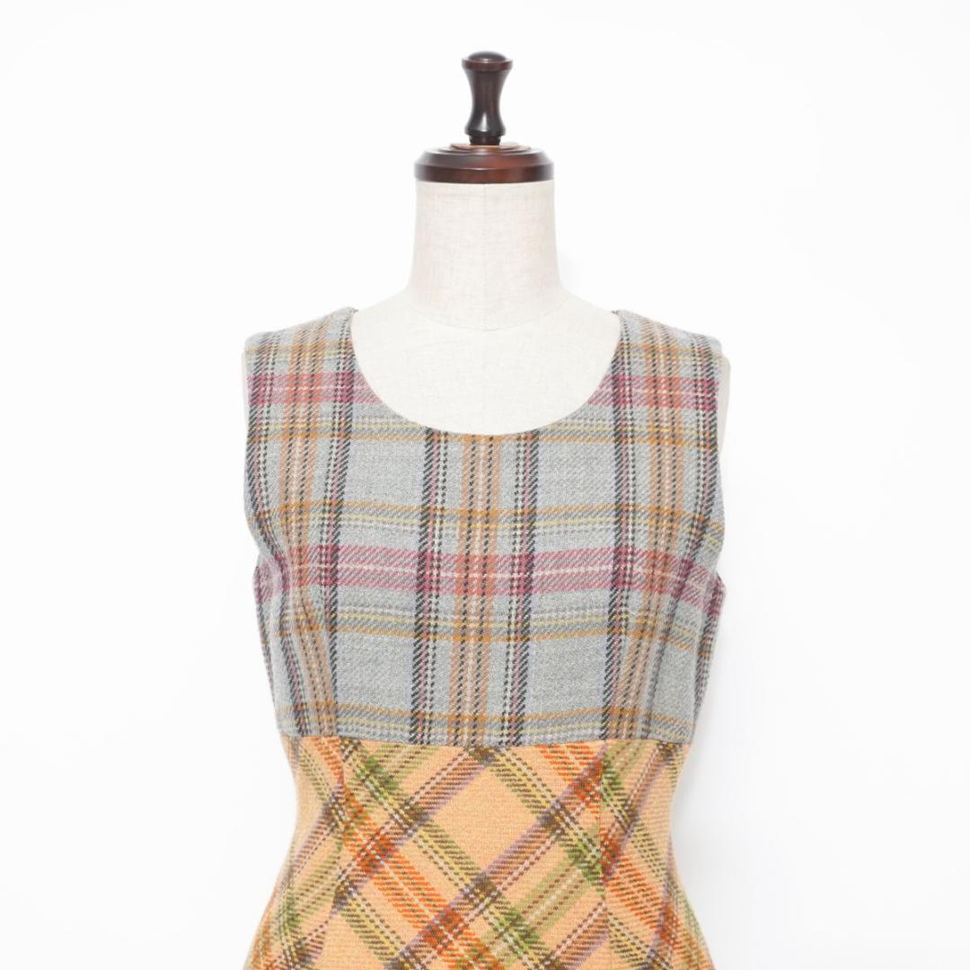 ドルチェ&ガッバーナ チェック柄ドッキングワンピース 黄色サイズ40*MD112