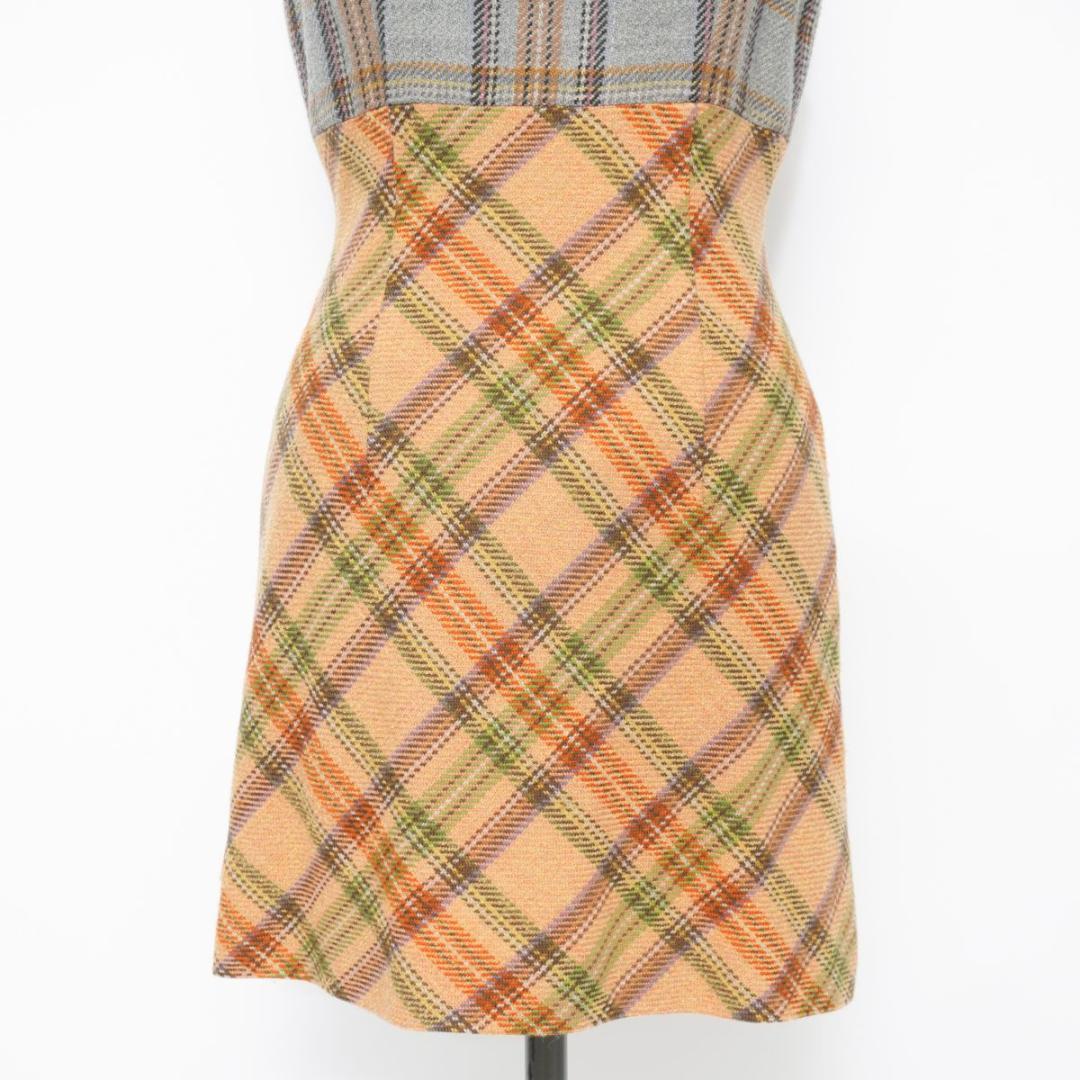 ドルチェ&ガッバーナ チェック柄ドッキングワンピース 黄色サイズ40*MD112