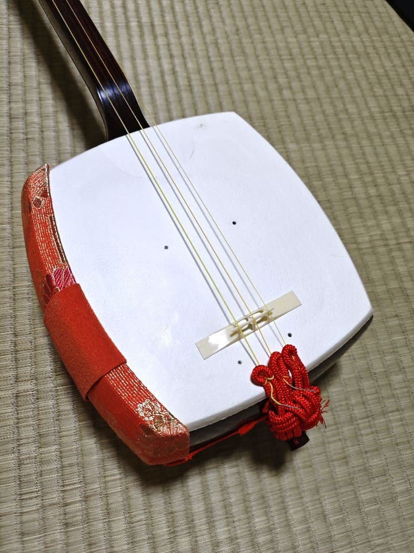 三味線 中棹 皮破れ無し 天然皮 バチ 駒 ケース