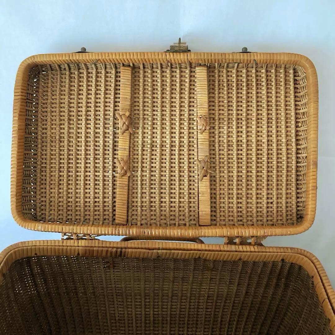 煎茶籠　籐カゴ　アンティーク　ラタン　バスケット　古道具　編み籠