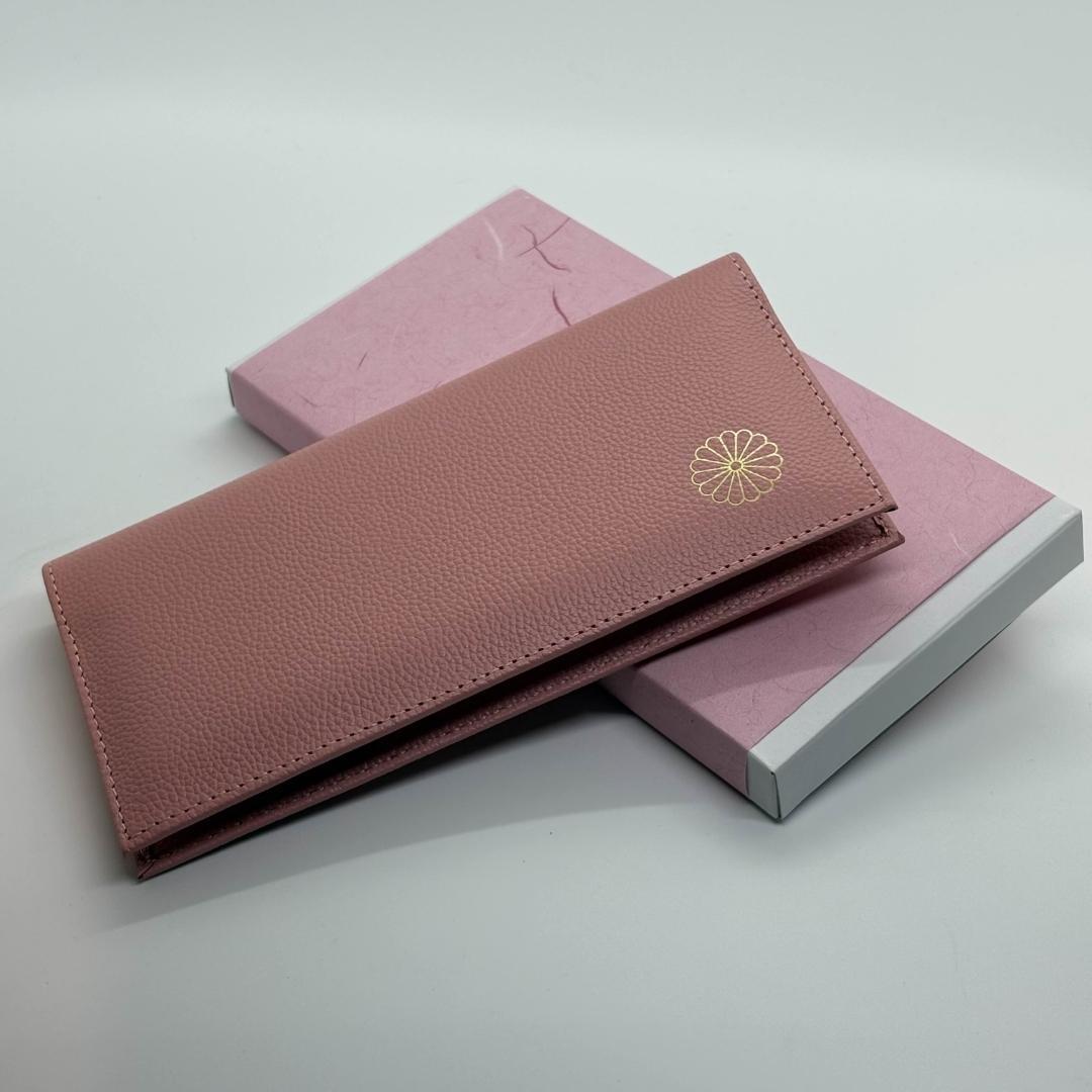 新品 皇居土産 長財布 本革製 ピンク ( 皇居財布・開運財布・金運招福