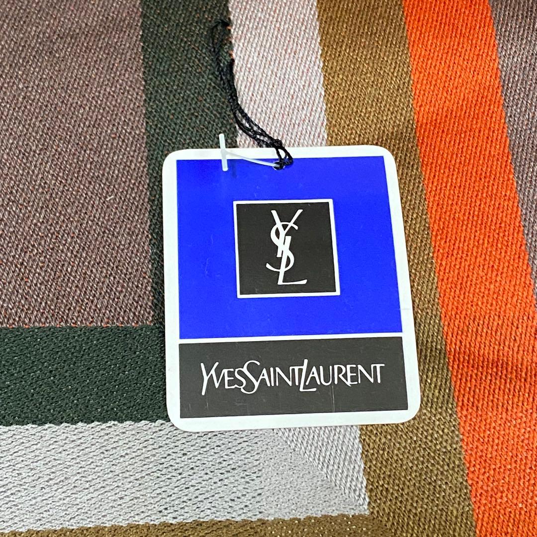 イヴサンローラン　ウールシルクストール　フリンジ　140cm角　タグ付き